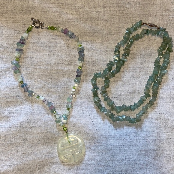 Necklace. Semiprecious stone. Light green combo. - Picture 6 of 6